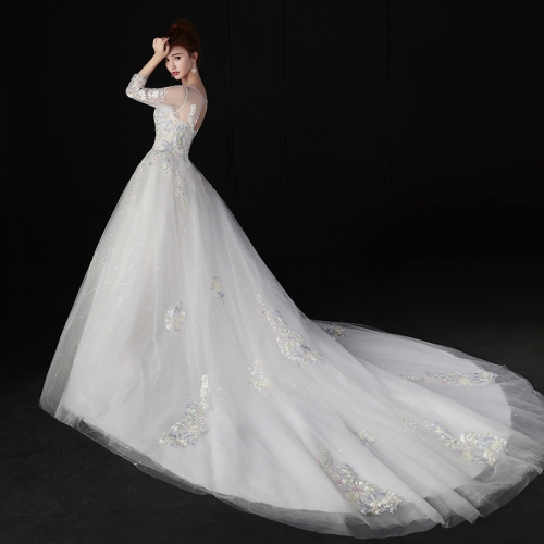 La Charm いえエコ Com オーダーメイド プリンセスライン ラウンドネック 7部丈袖 ロングトレーン 花 カラードレス ウェディングドレス