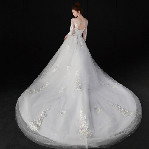 La Charm いえエコ Com オーダーメイド プリンセスライン ラウンドネック 7部丈袖 ロングトレーン 花 カラードレス ウェディングドレス